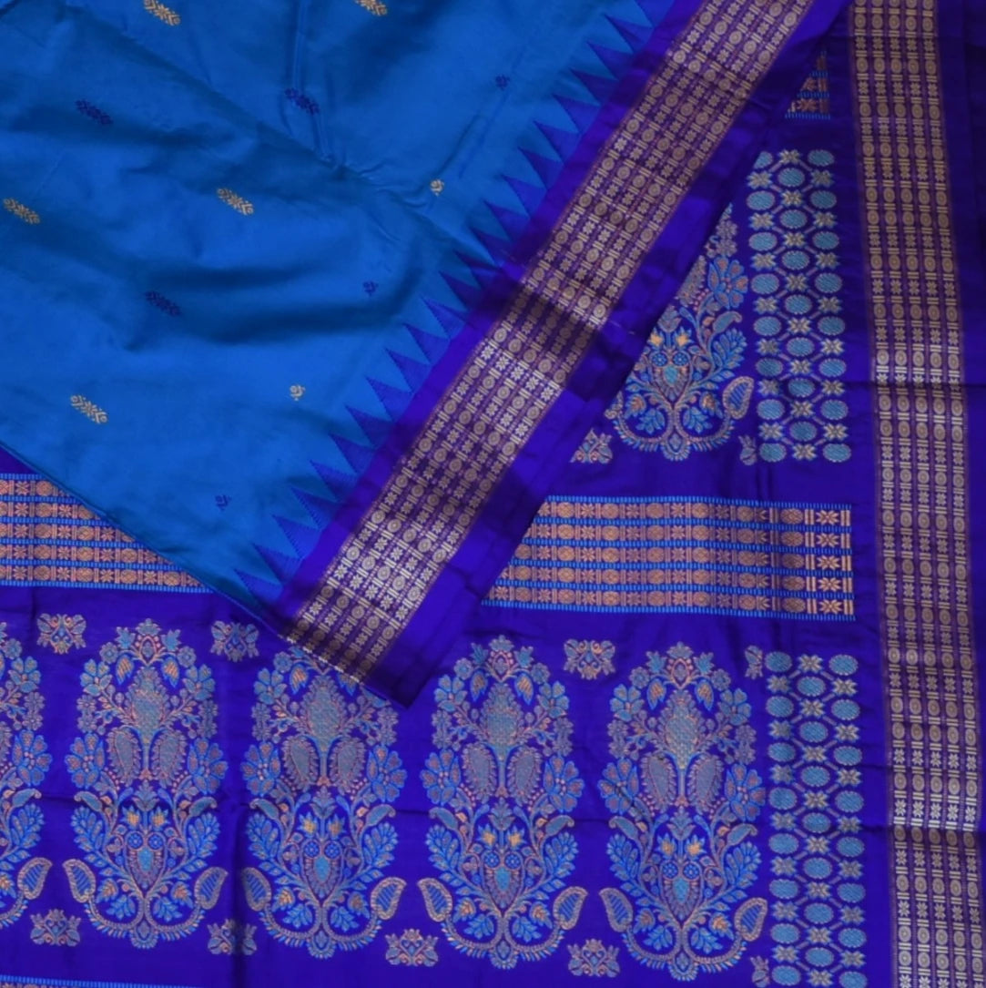 Ilkal Pure Silk Blue Saree With Violet Border