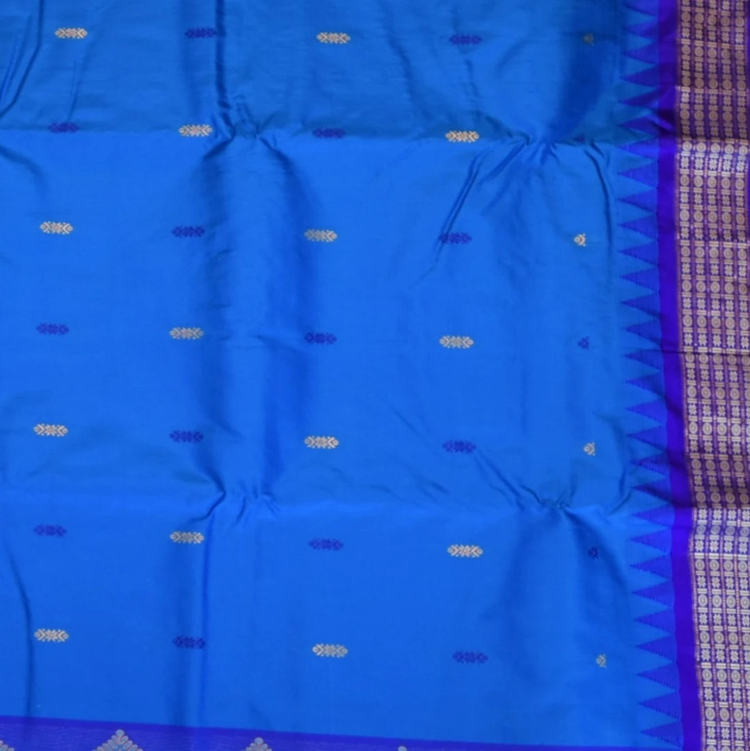 Ilkal Pure Silk Blue Saree With Violet Border