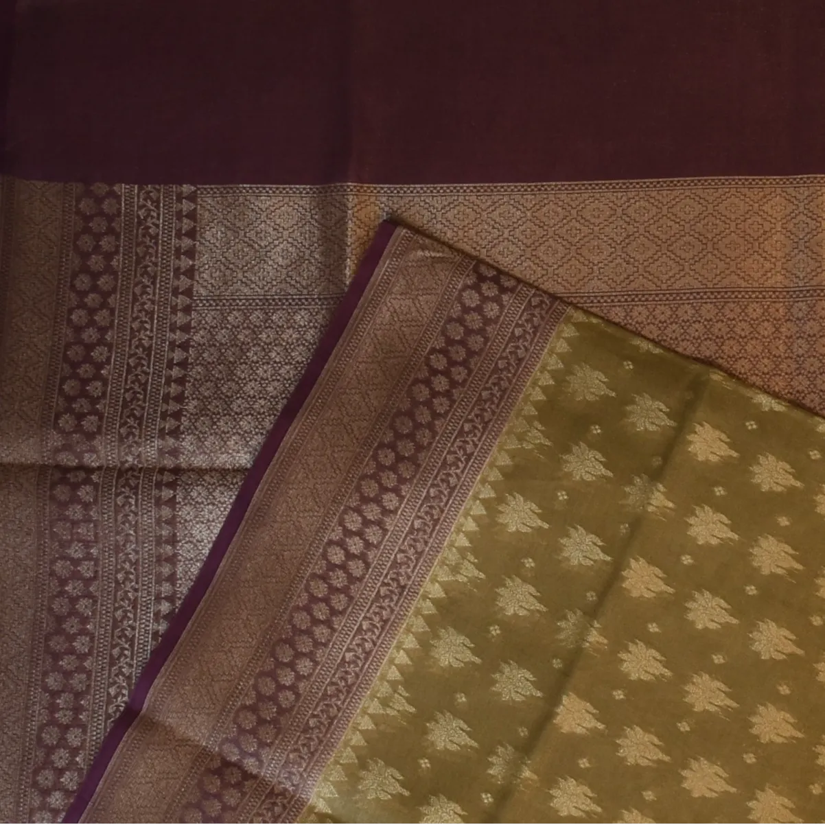 Banarasi kora tissue Amber Brown Saree with Blouse