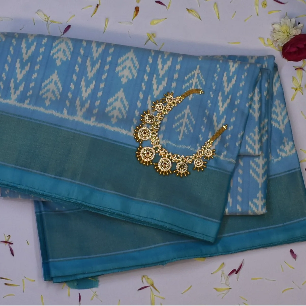 Pochampally ikkat Sky Blue Saree with Blouse