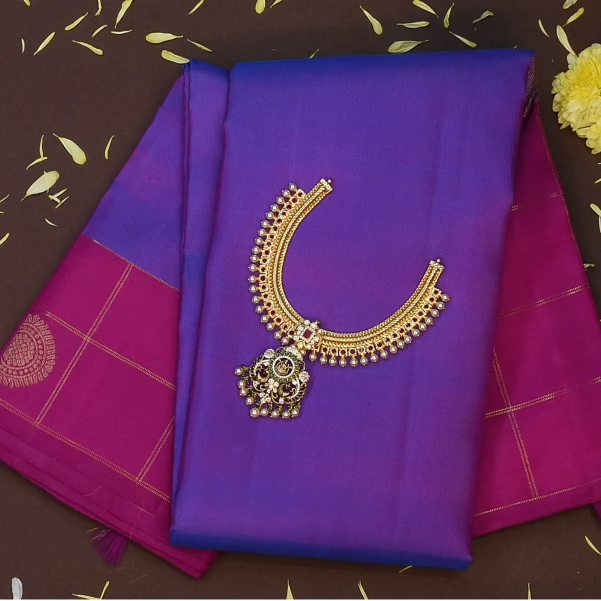 Kanchipuram Silk Purple Saree with Blouse