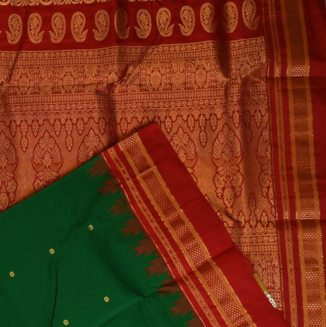 Ilkal Pure Silk Green Saree With Red Border