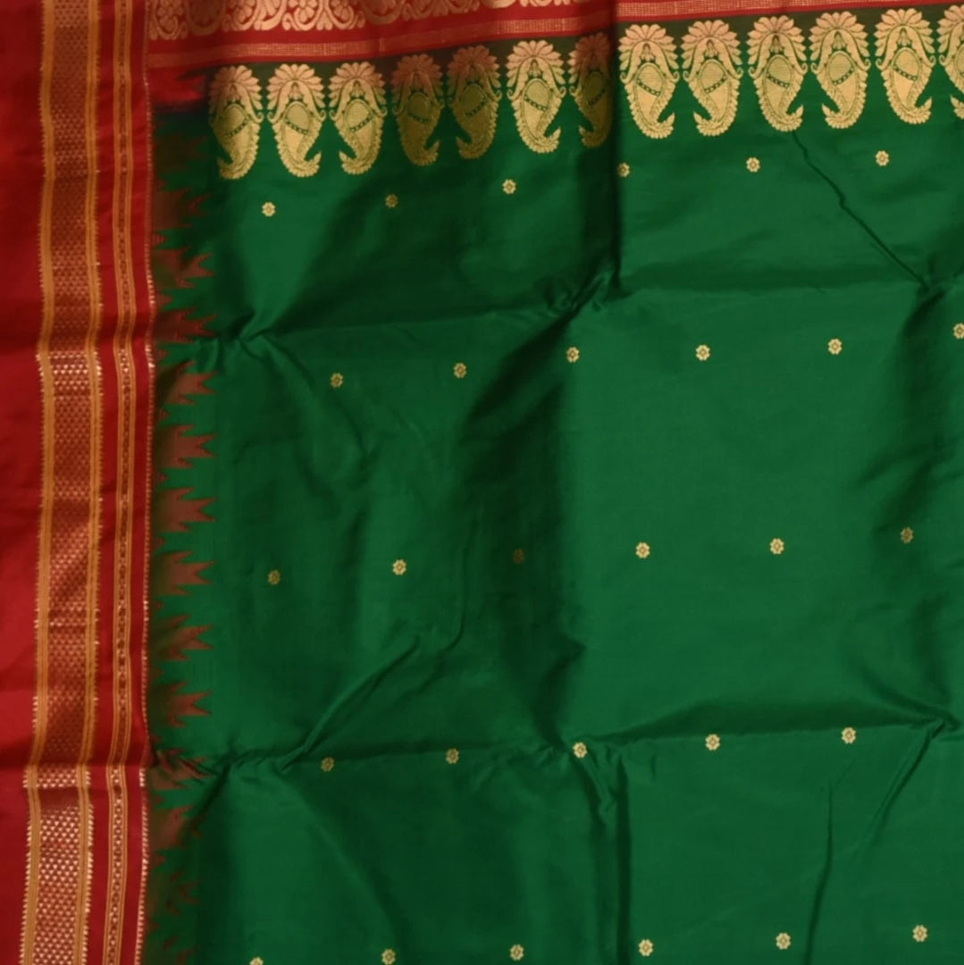 Ilkal Pure Silk Green Saree With Red Border
