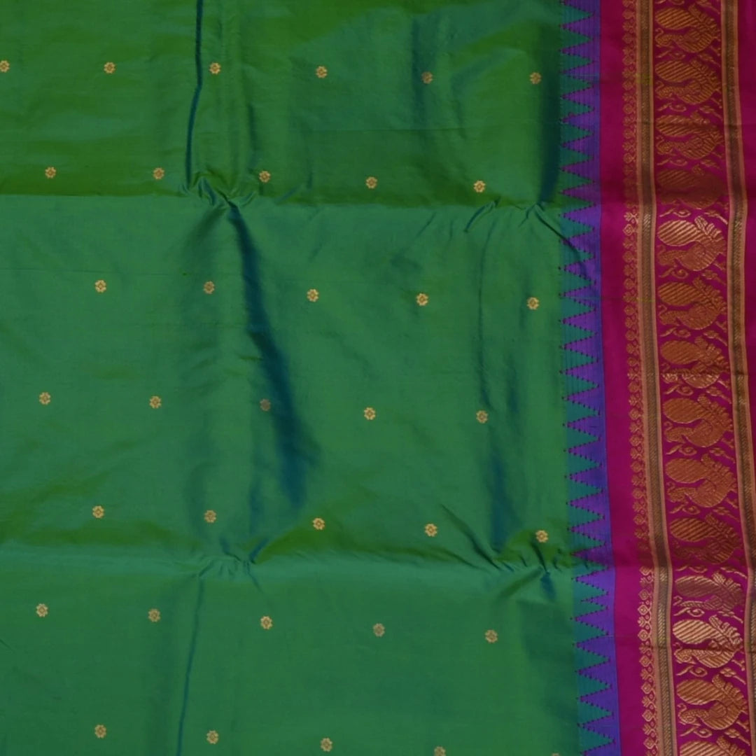 Ilkal Pure Silk Green Saree With Pink Border