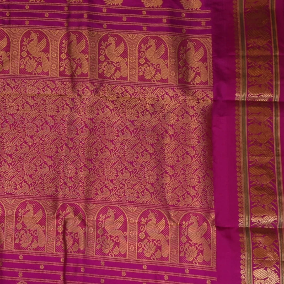 Ilkal Pure Silk Green Saree With Pink Border