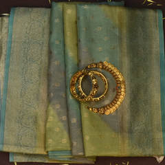 Banarasi kora tissue Sage Green Saree with Blouse