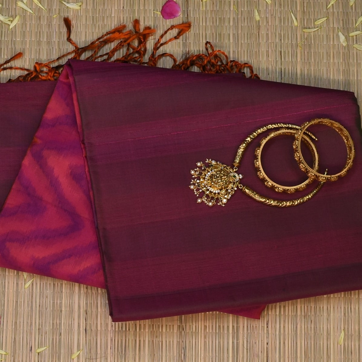 Pure silk Mulberry Red Saree with Blouse