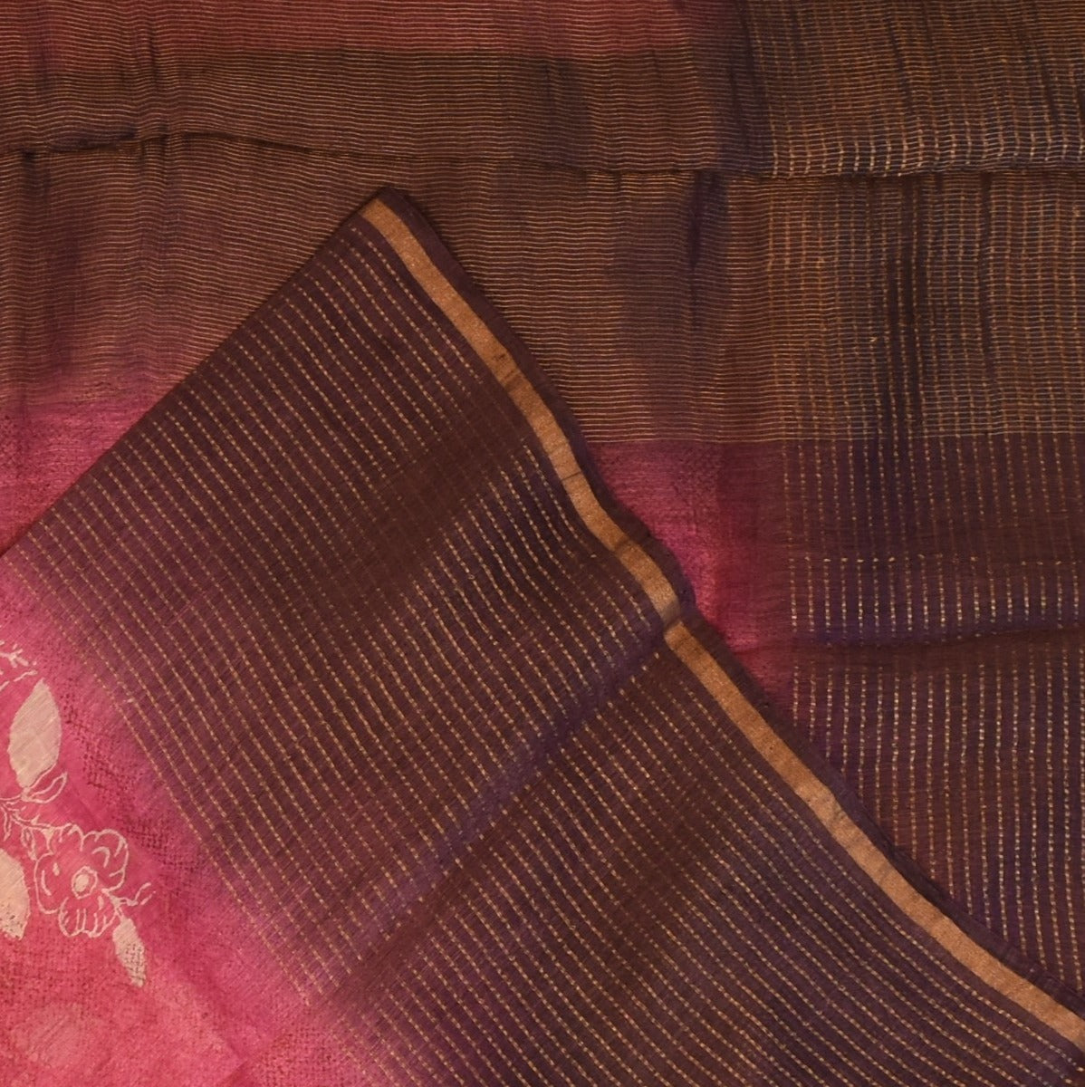 Tussar Silk Berry Wine Saree with Blouse