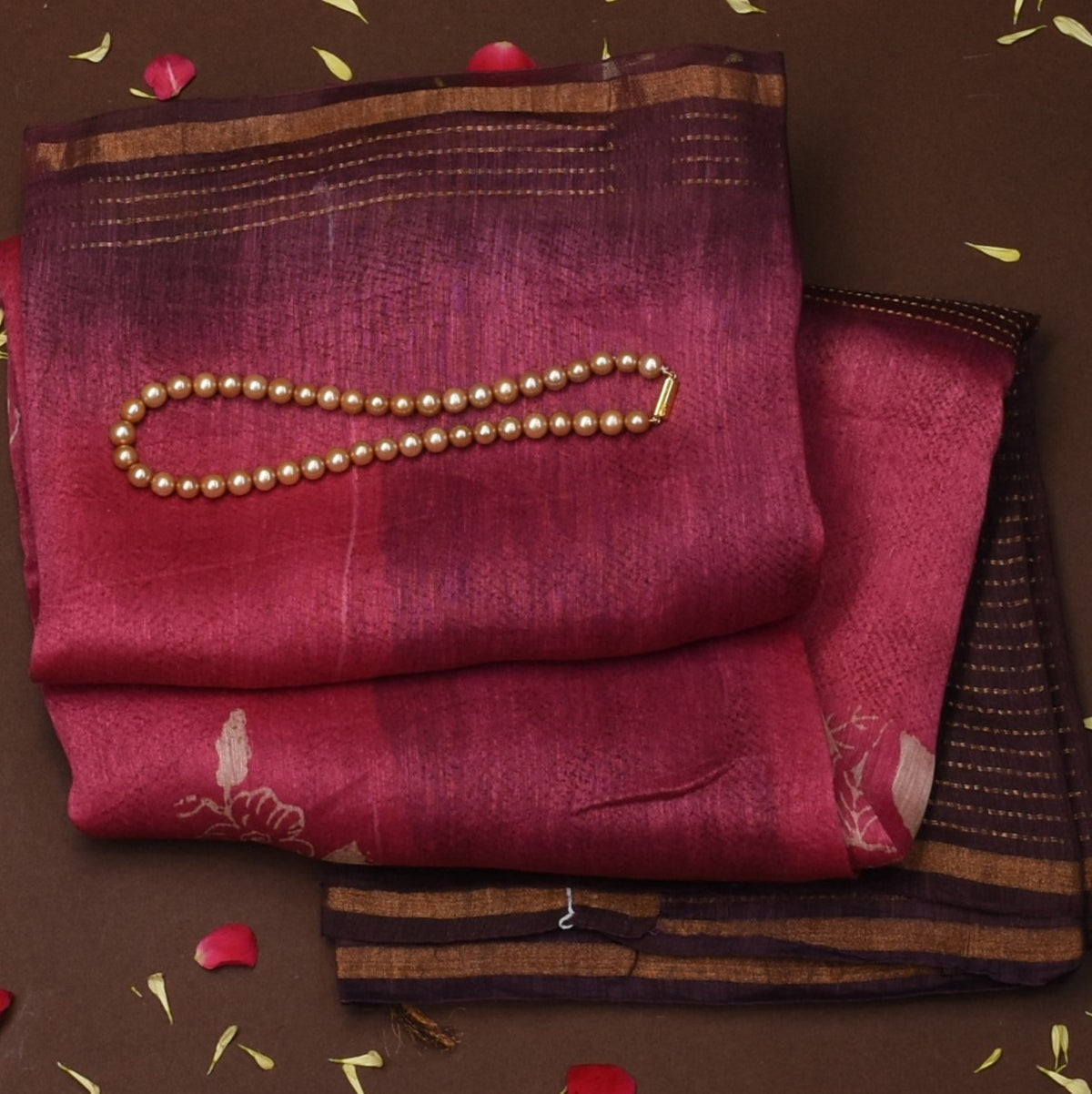 Tussar Silk Berry Wine Saree with Blouse