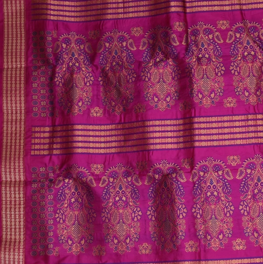 Ilkal Orissa Pallu Blue Saree Pink Thread Work Boarder with Blouse