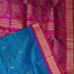 Ilkal Orissa Pallu Blue Saree Pink Thread Work Boarder with Blouse