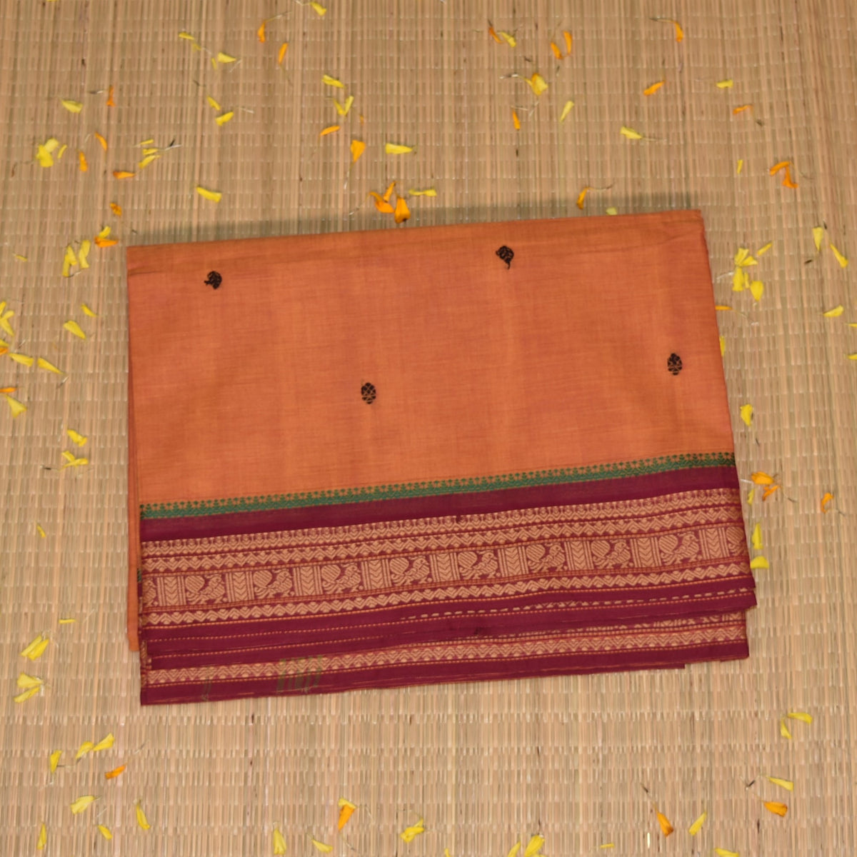 Kanchi Cotton Orange saree with thread boarder