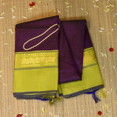 Kanchivaram Grape Wine Saree Light Green Boarder with Blouse
