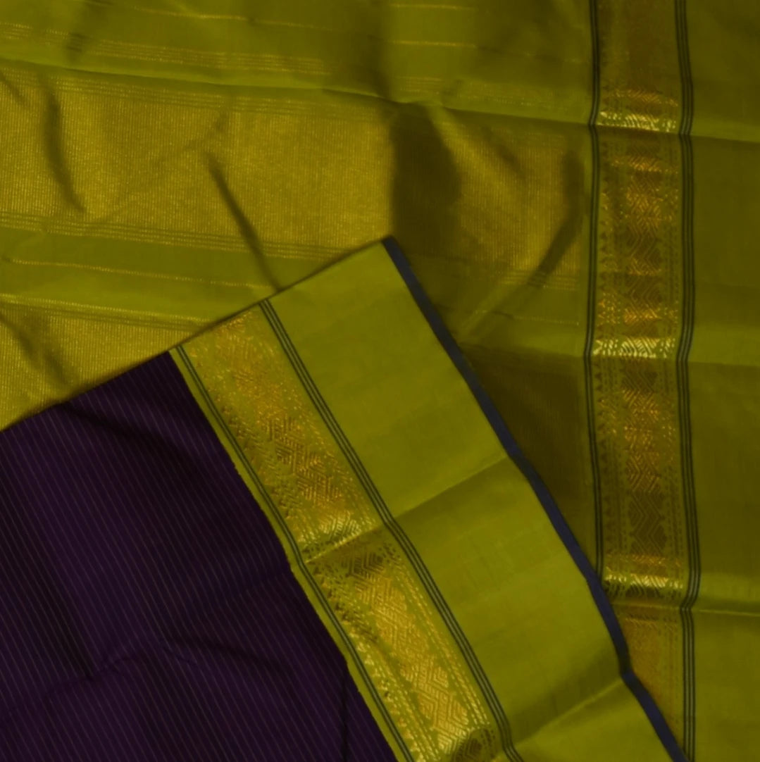 Kanchivaram Grape Wine Saree Light Green Boarder with Blouse