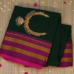 Ilkal Cotton Silk Deep Forest Green Saree with Blouse