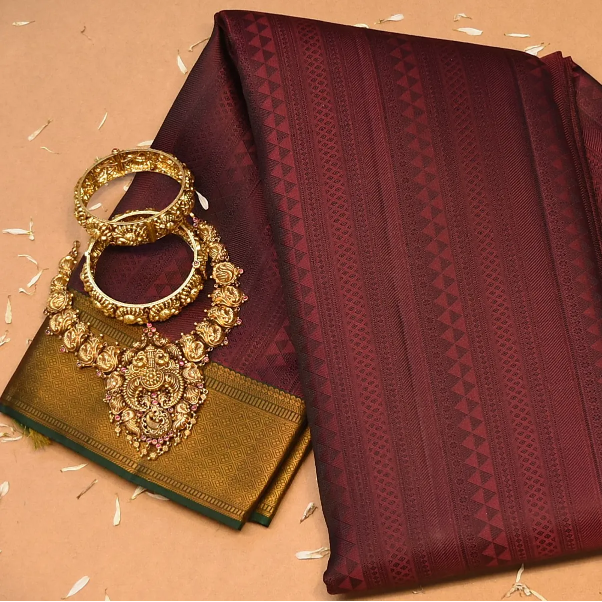 Kanchipuram Silk Chestnut Brown Saree with Blouse