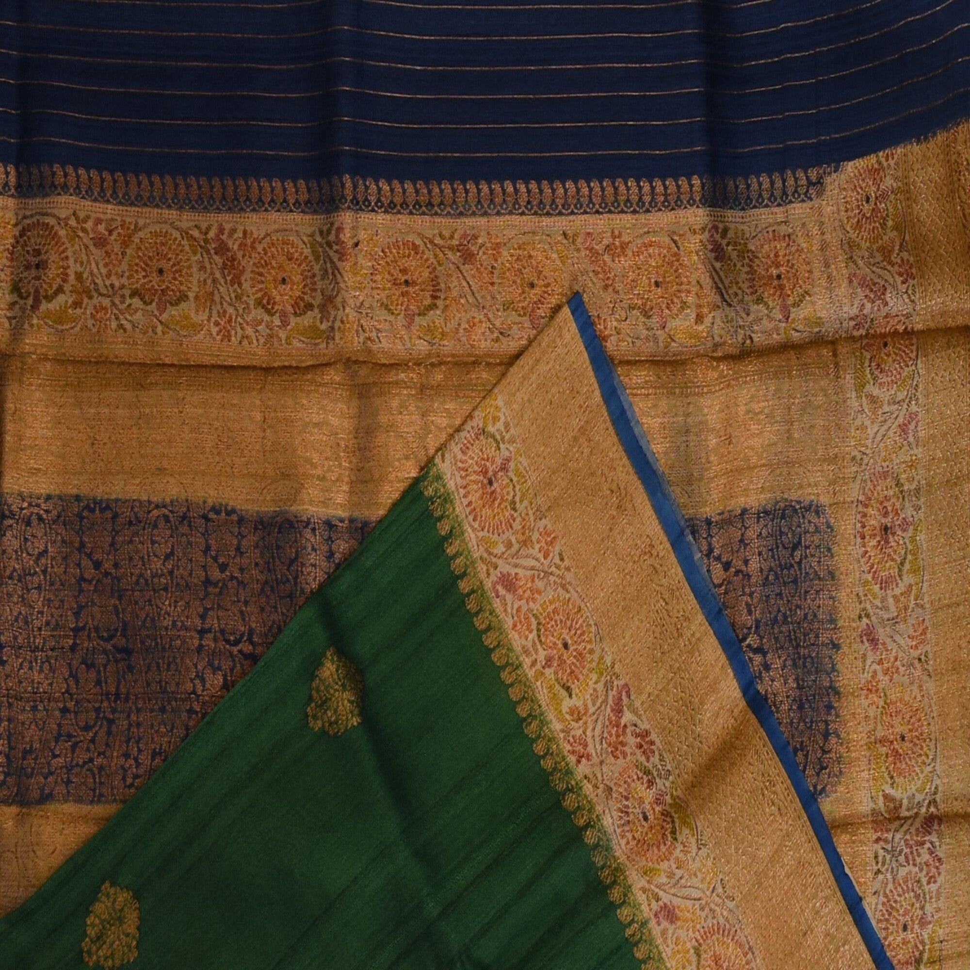 Benarasi georgette green saree with thread & jari work boarder