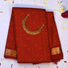 Kanchivaram silk Fiery Red Saree with Blouse