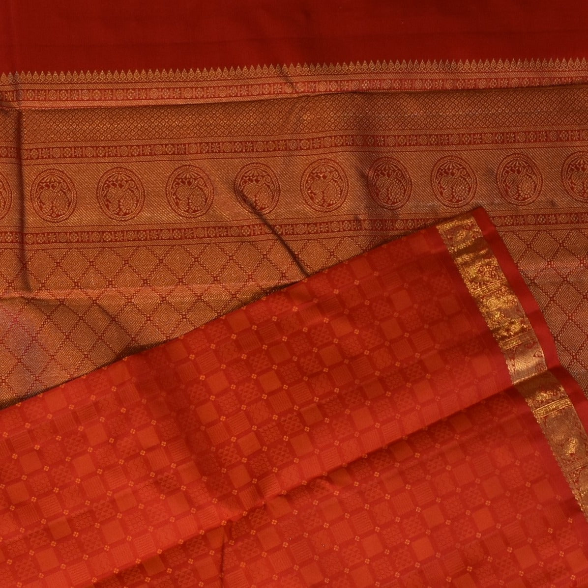 Kanchivaram silk Fiery Red Saree with Blouse