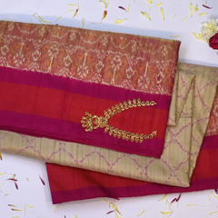 Pochampally ikkat Taupe Brown, Burgundy Saree with Blouse