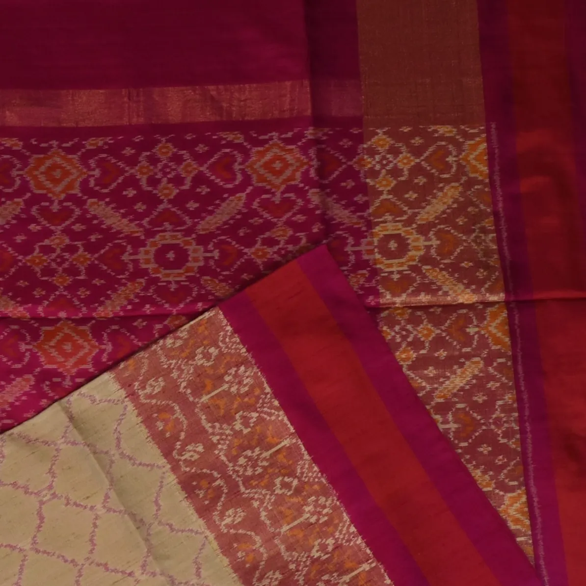 Pochampally ikkat Taupe Brown, Burgundy Saree with Blouse