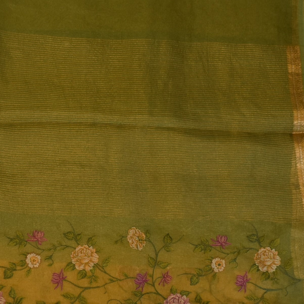 Tissue Olive Khaki Saree with Blouse