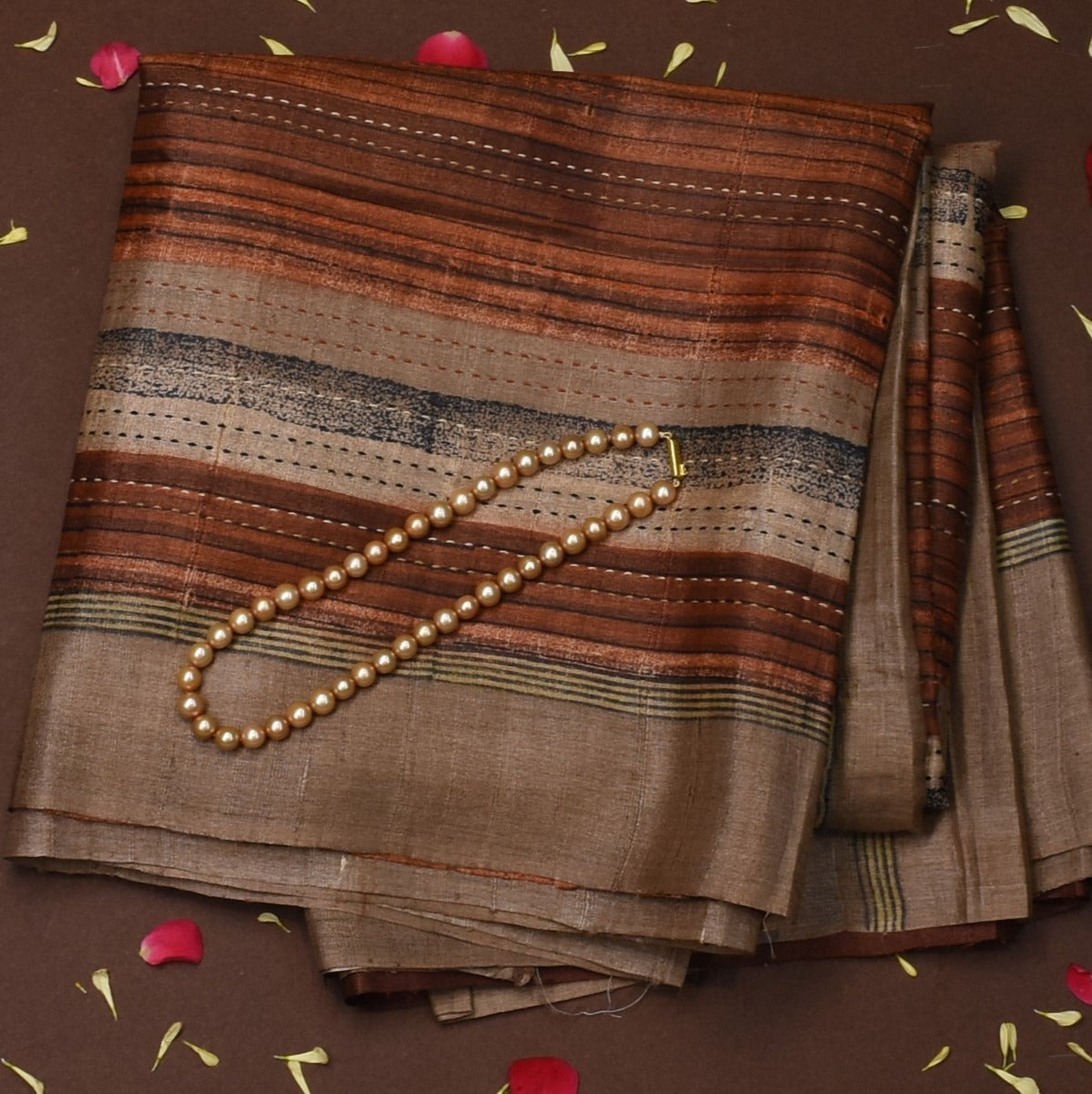 Tussar Silk Cinnamon Brown Saree with Blouse