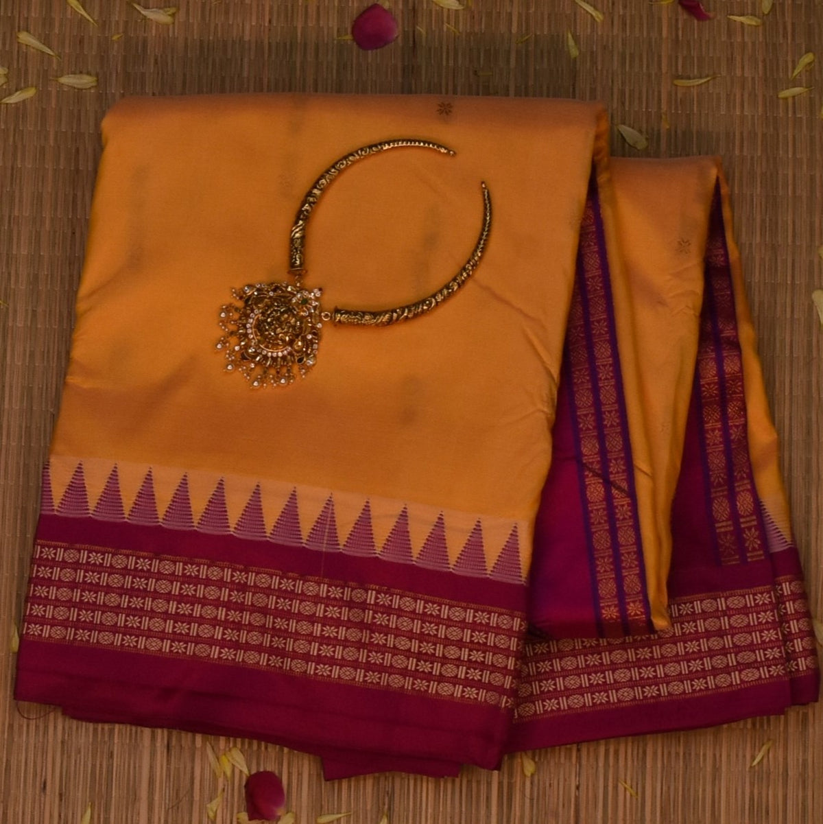 Ilkkal Orissa Pallu Silk Rust Orange Saree with Blouse