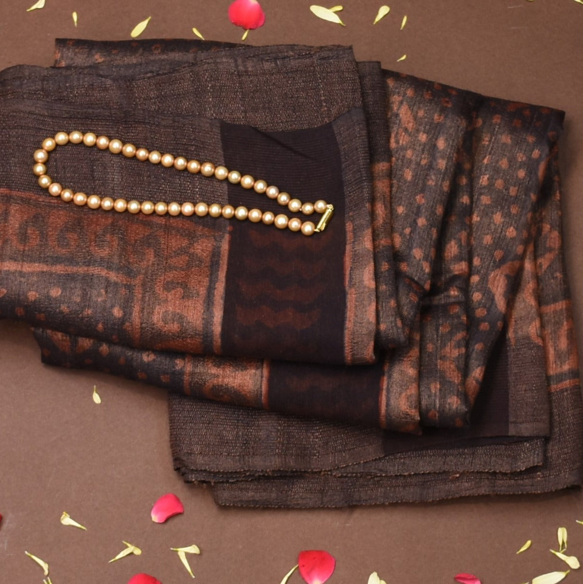 Tussar Silk Dark Mahogany Saree with Blouse