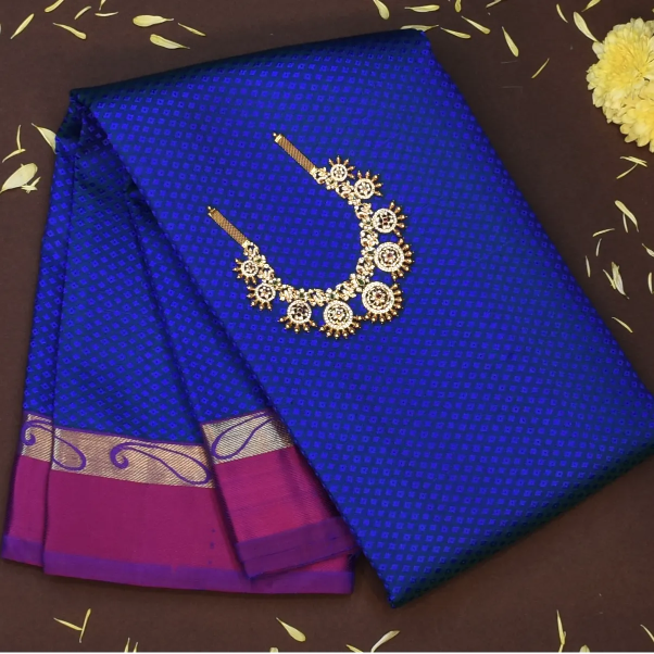 Kanchipuram Silk Royal Blue Saree with Blouse