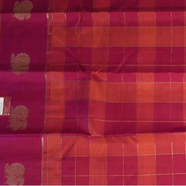 Kanchipuram Silk Deep Magenta & Crimson Red Saree with Blouse