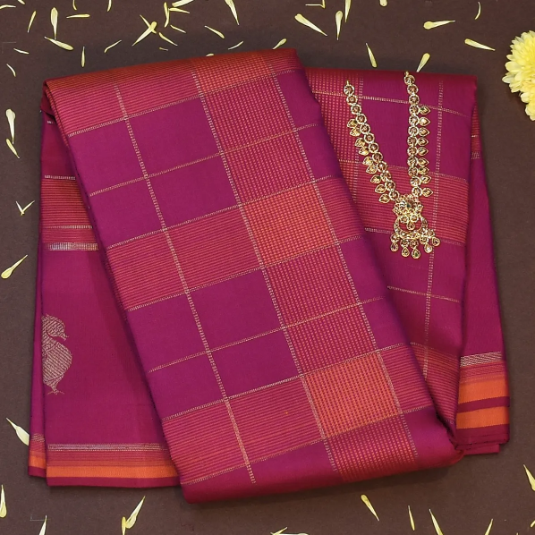 Kanchipuram Silk Deep Magenta & Crimson Red Saree with Blouse