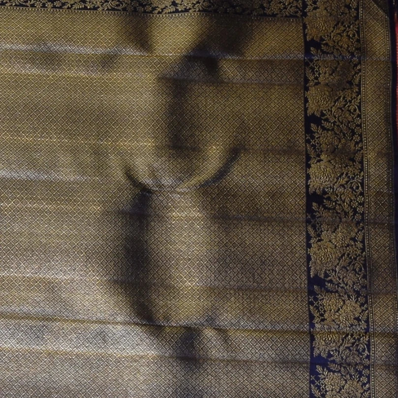Kanchivaram Navy Blue Saree With Jari Boarder with Blouse