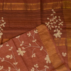 Tussar Silk Rust Brown Saree with Blouse