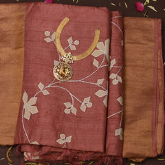 Tussar Silk Rust Brown Saree with Blouse