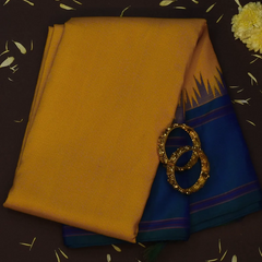 Kanchipuram Silk Golden Brown Saree with Blouse