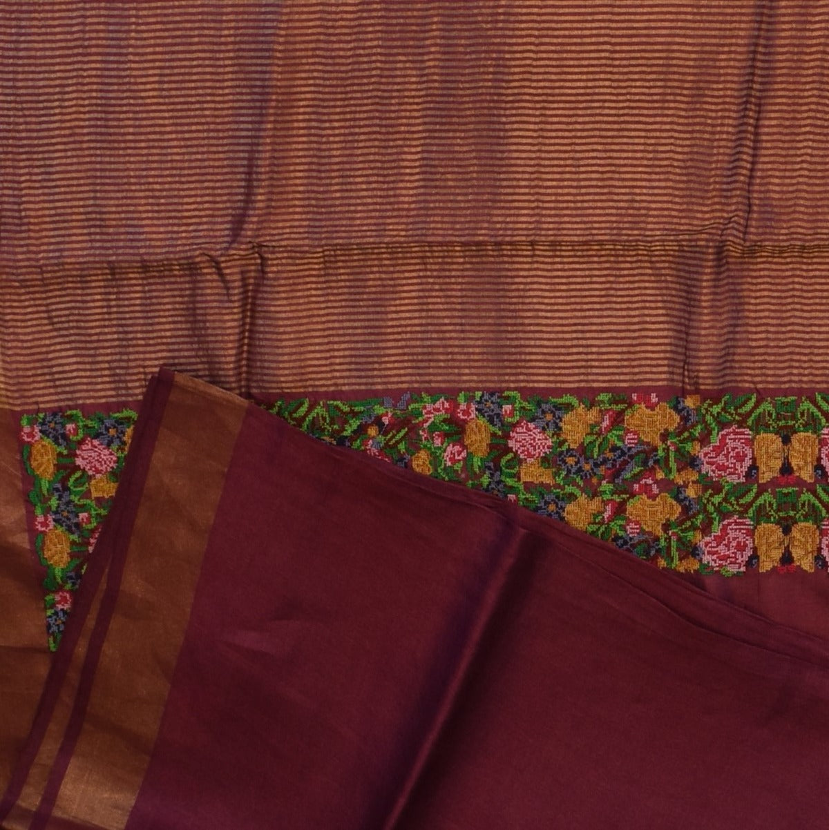 Tussar Silk Mulberry Wine Saree with Blouse