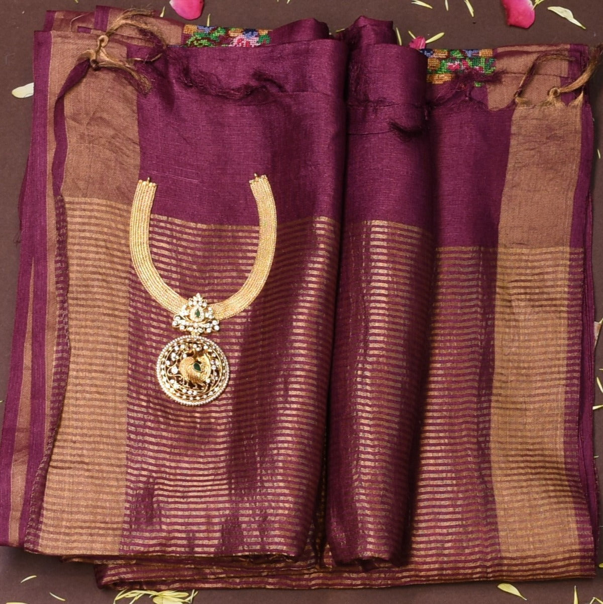 Tussar Silk Mulberry Wine Saree with Blouse