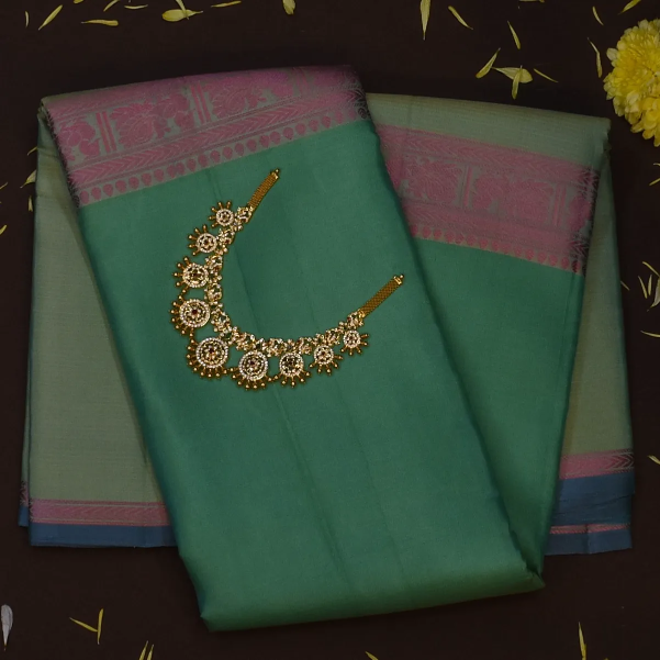 Kanchipuram Silk Teal Green Saree with Blouse