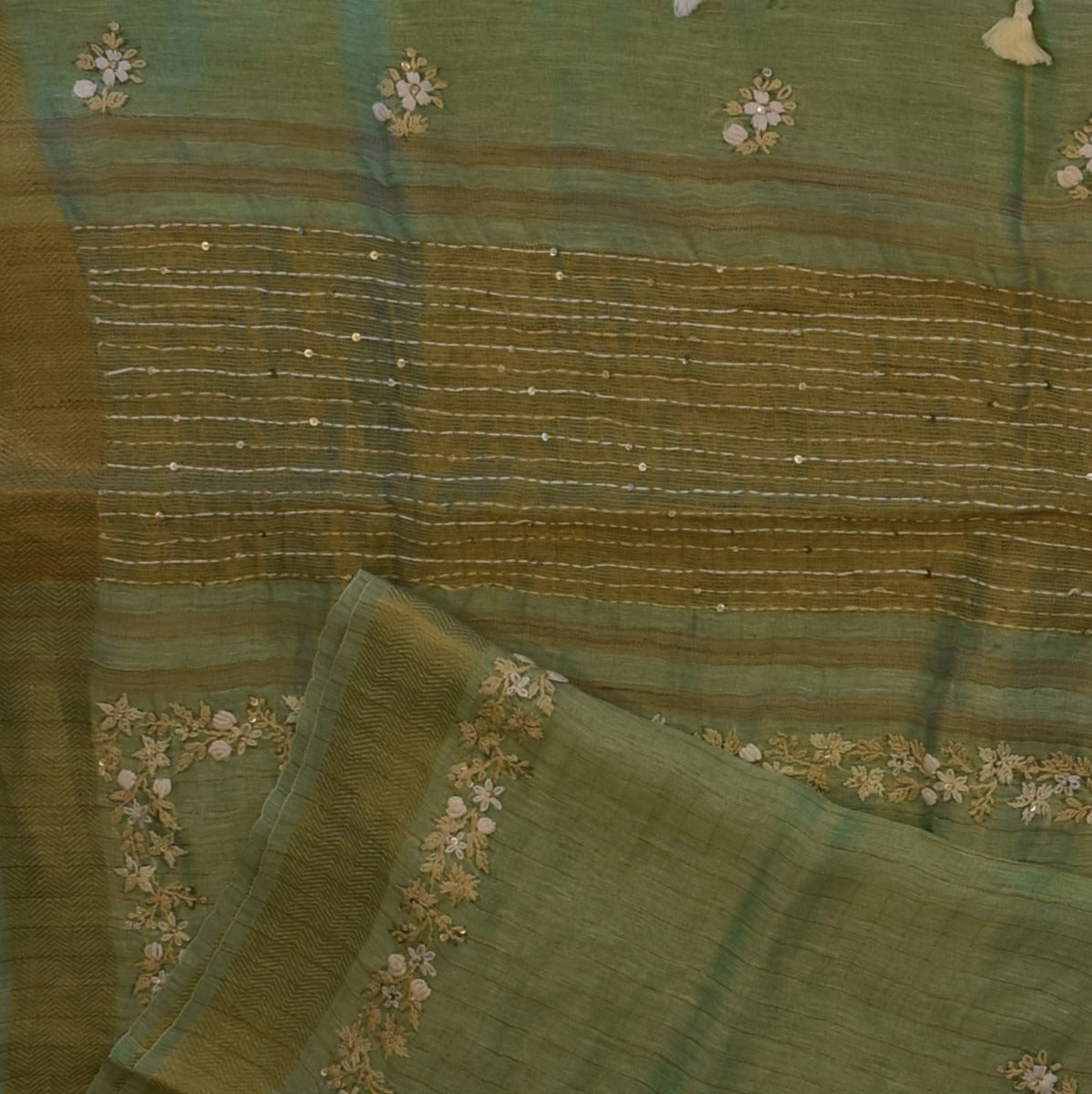 Tussar Silk Olive Sage Saree with Blouse