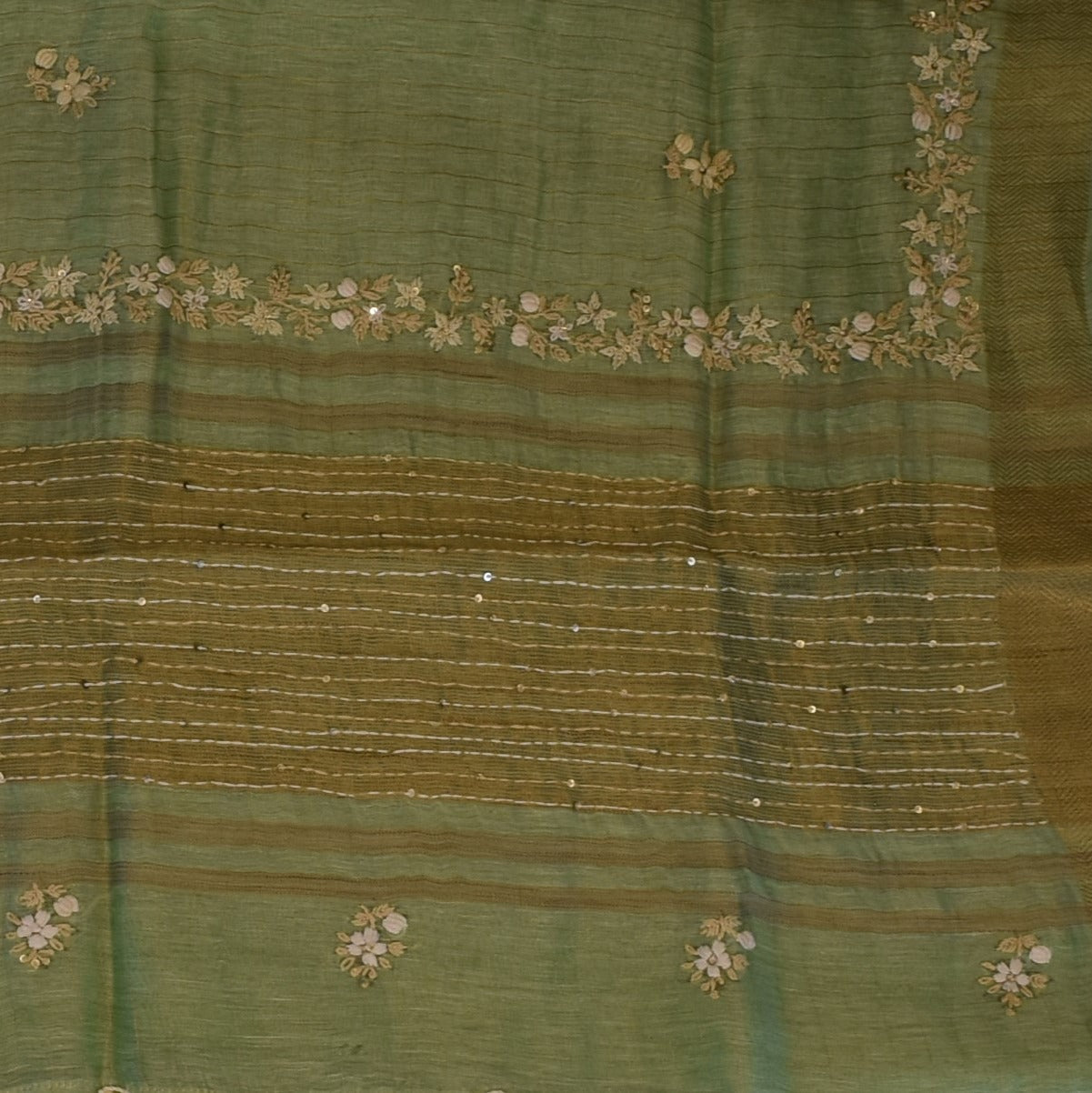 Tussar Silk Olive Sage Saree with Blouse