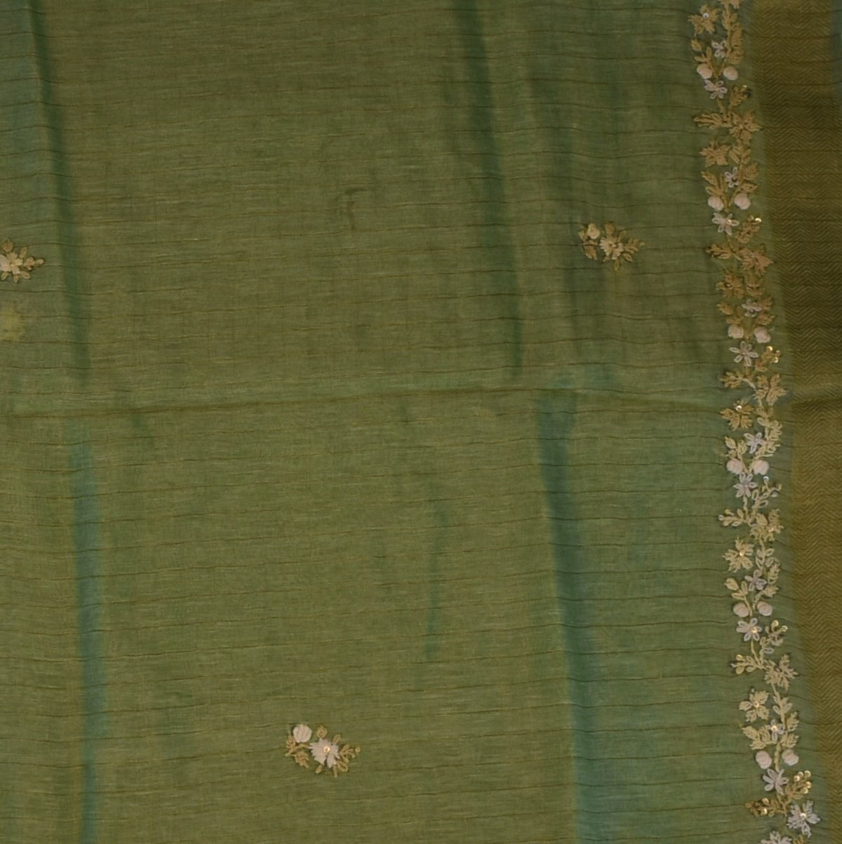 Tussar Silk Olive Sage Saree with Blouse