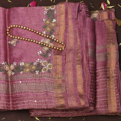 Tussar Silk Dusty Rose Saree with Blouse