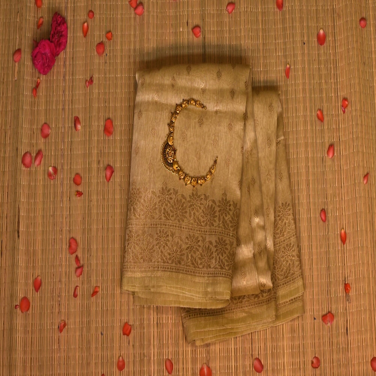 benarasi khathan silk  khadi saree with gold jari boarder