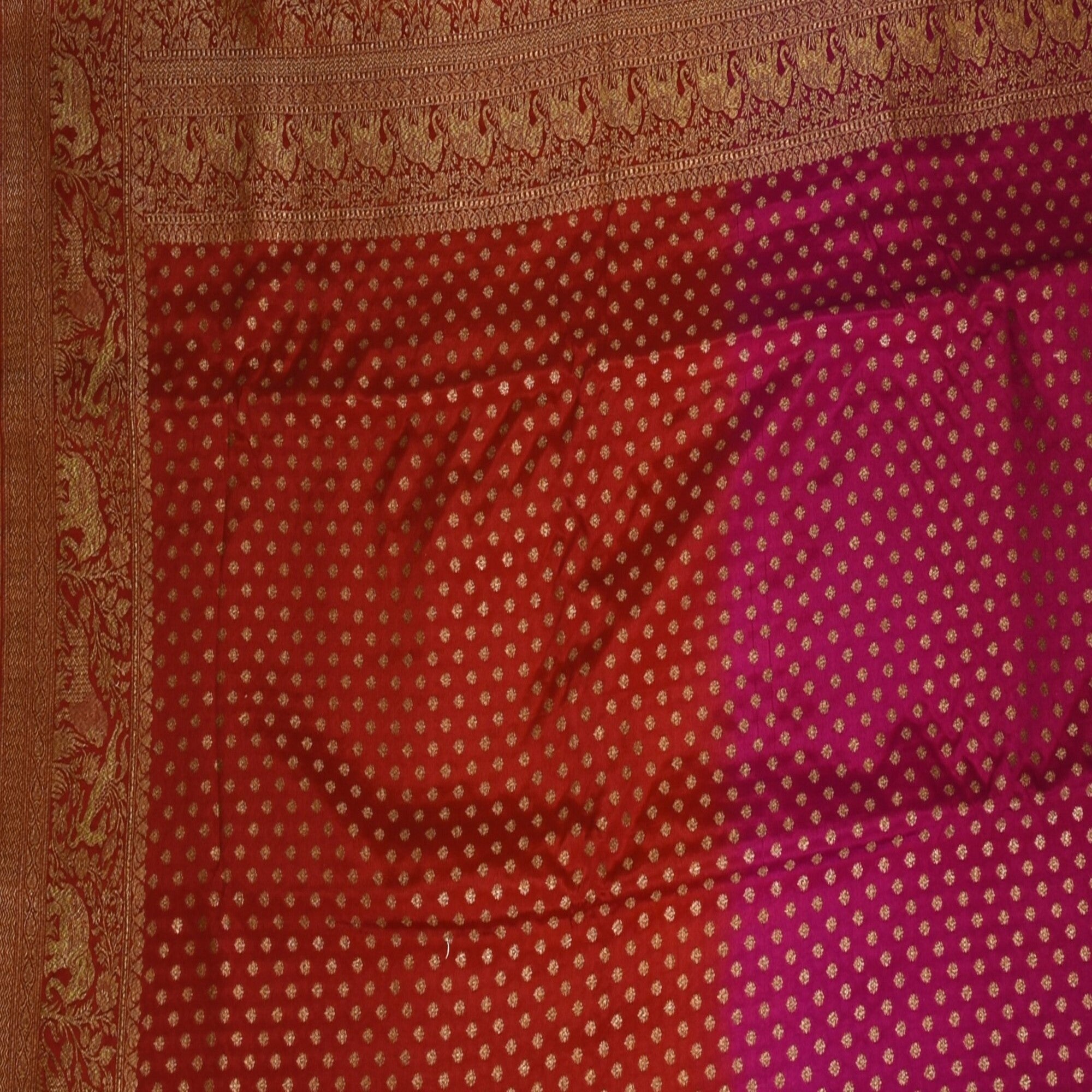 Benarasi crepe silk pink and red mix saree with jari boarder