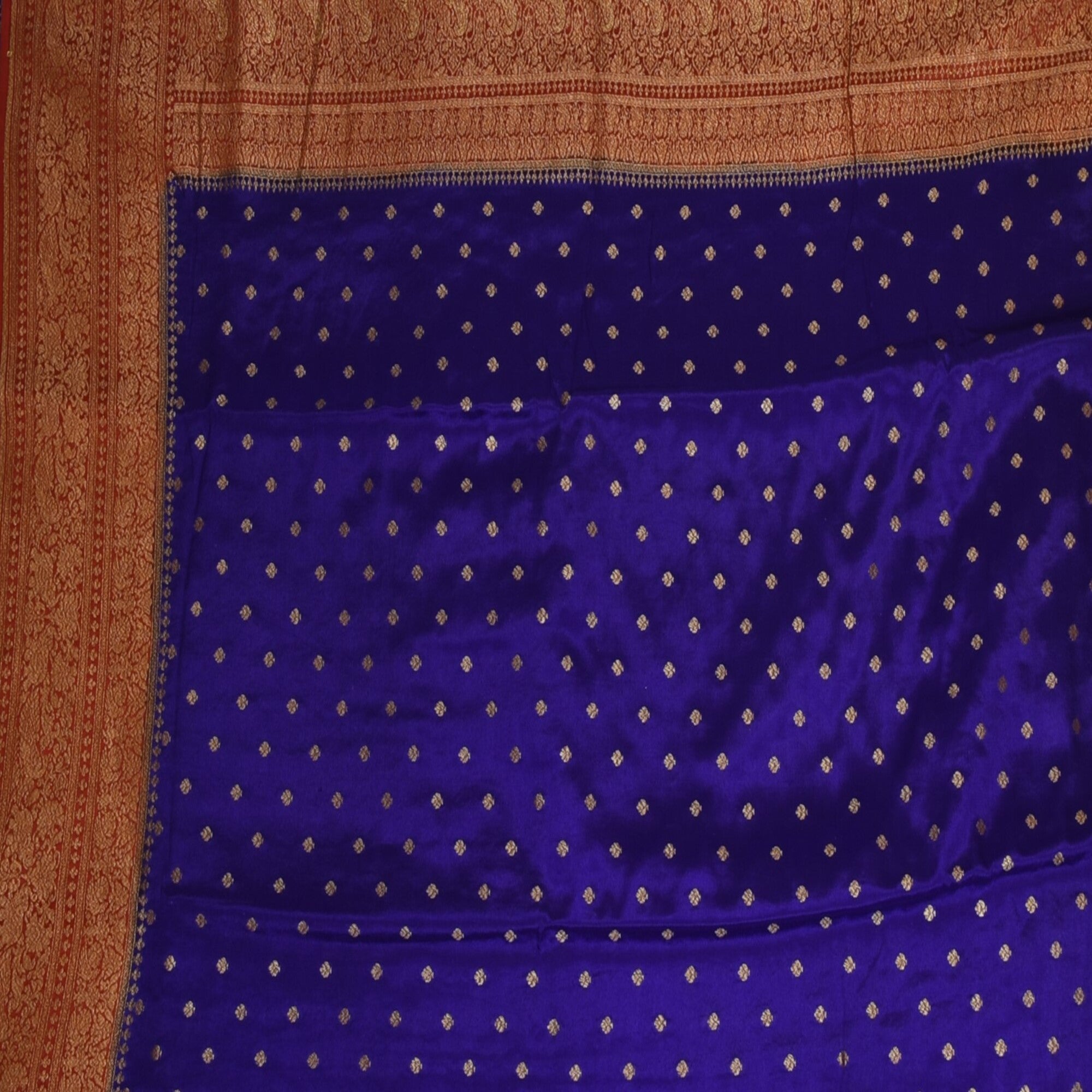 Benarasi crepe silk ink blue saree with brick red jari boarder