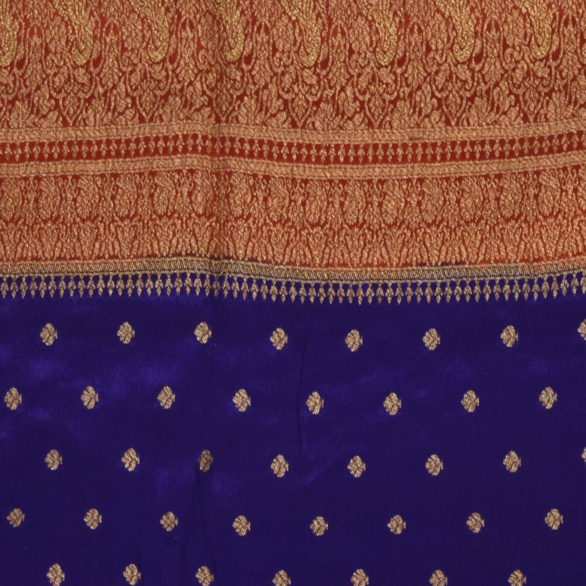 Benarasi crepe silk ink blue saree with brick red jari boarder