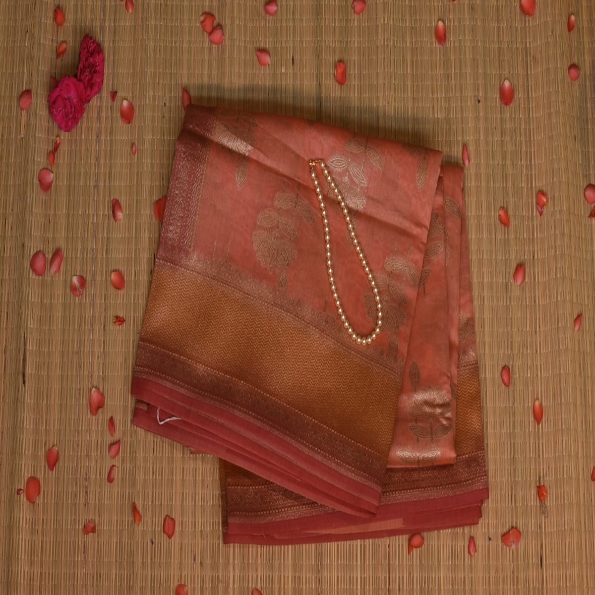 Benarasi rangkart chanderi silk light coral color saree with jari boarder