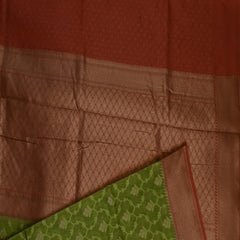 Benarasi rangkart chanderi silk green saree with coral color jari boarder