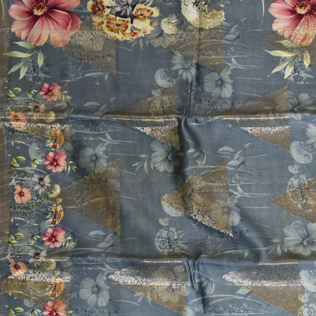 Banarasi Crepe Silk Gray Saree Jari Boarder with Blouse